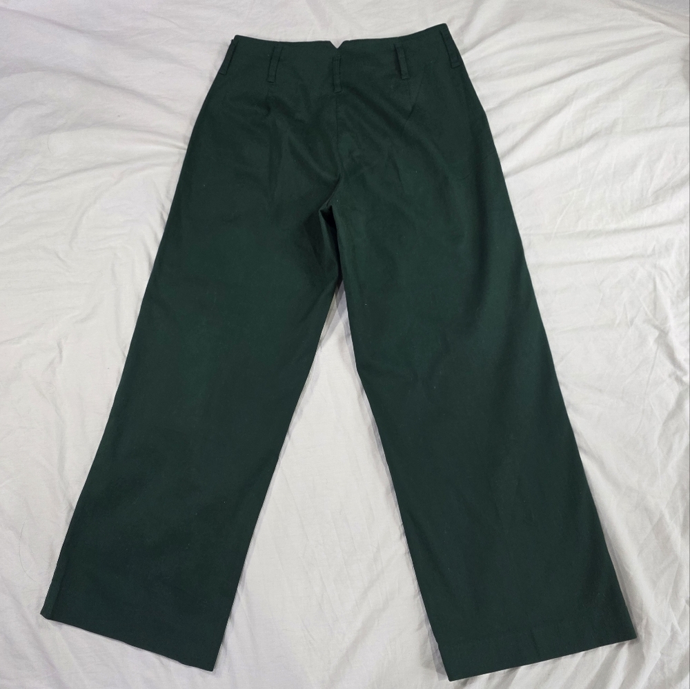 J. Peterman High Rise Wide Leg Hunter Green Twill Pants w/Hollywood Waist. 12 - Picture 5 of 10